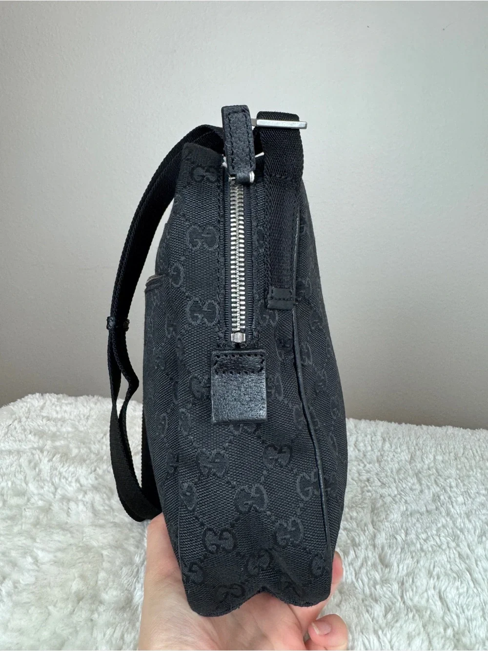 Gucci Black Monogram Messenger Bag with Adjustable Strap